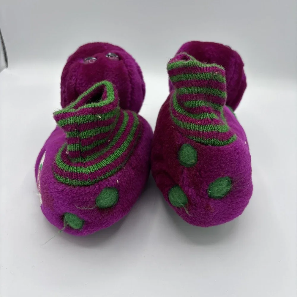 Vintage 90s Barney Slippers Youth Children Size M 7-8 Plush